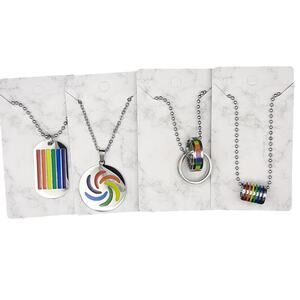 NWT Rainbow Pride Necklace Set Multicolor Sterling Silver Plated 4 Pack Love